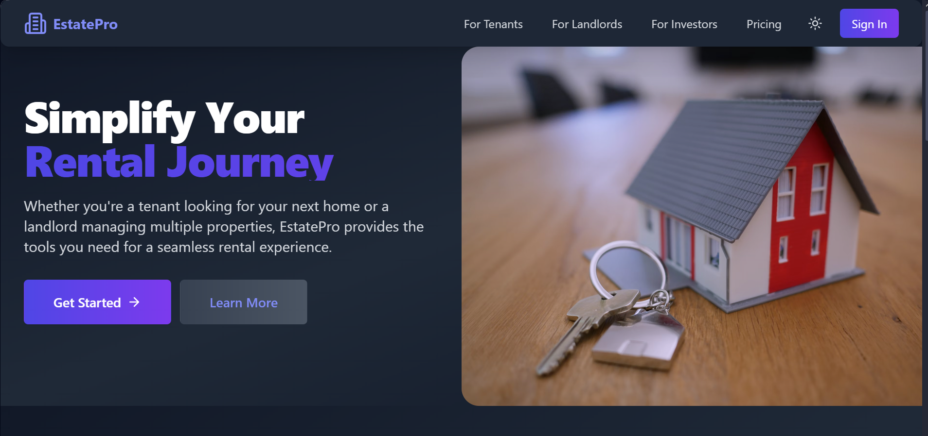 Updated landing page for EstatePro