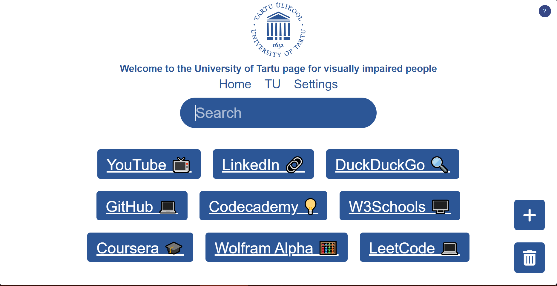 University style page for visually impaired students